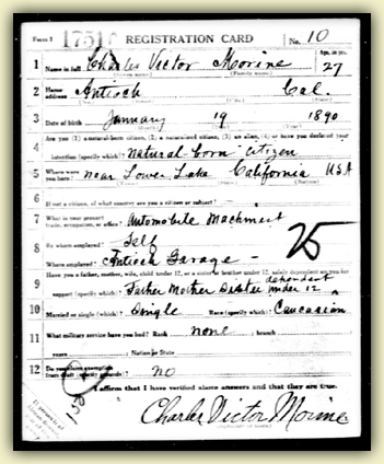 Charles Victor's Draft Card