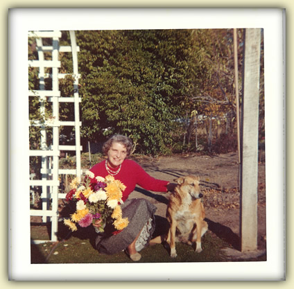 Maxine with Dog & Flowers