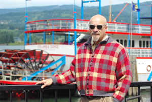 Mike posed with the jacket in front of the stern wheeler
